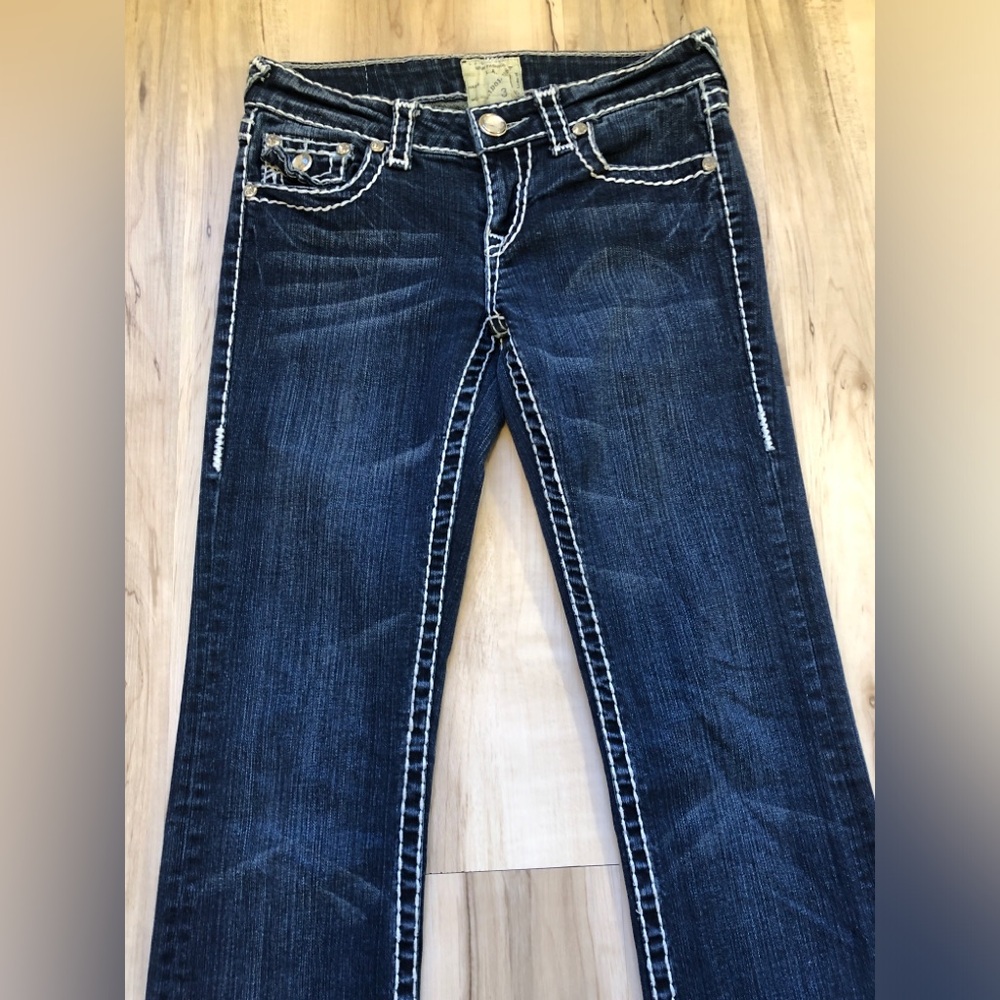 Vintage Y2K LA Idol Jeans 3 Low Rise Bootcut Rhinestone McBling Dark Wash 27 28" - Picture 4 of 16